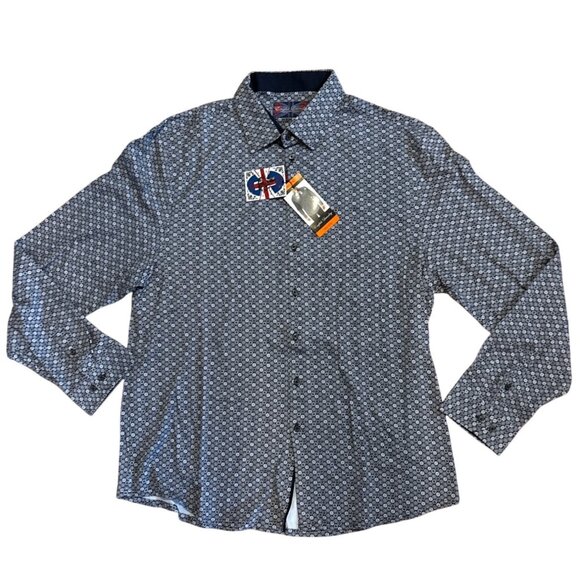 English Laundry Dress Shirt Men XXL Long Sleeve Button Down Geometric Navy White - Picture 1 of 9